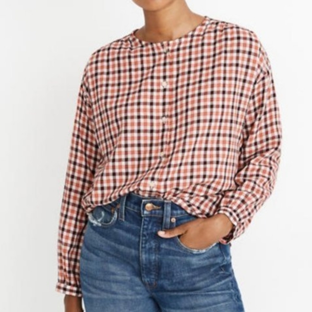 Madewell Meadow Check Plaid Top Size M